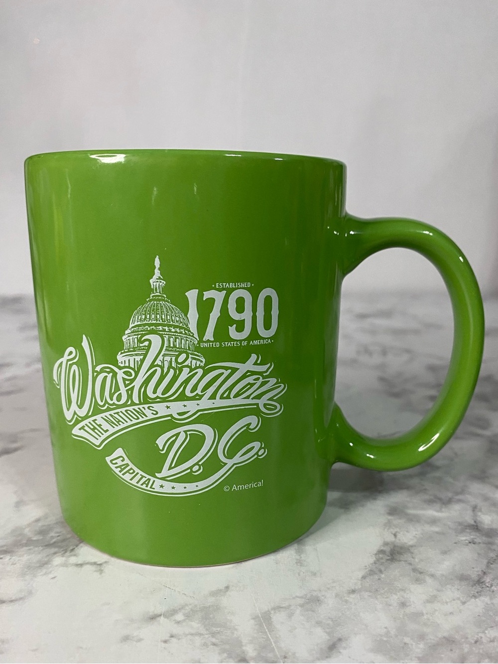 Washington DC Mug Green The Nations Capitol America! Established 1790 4”